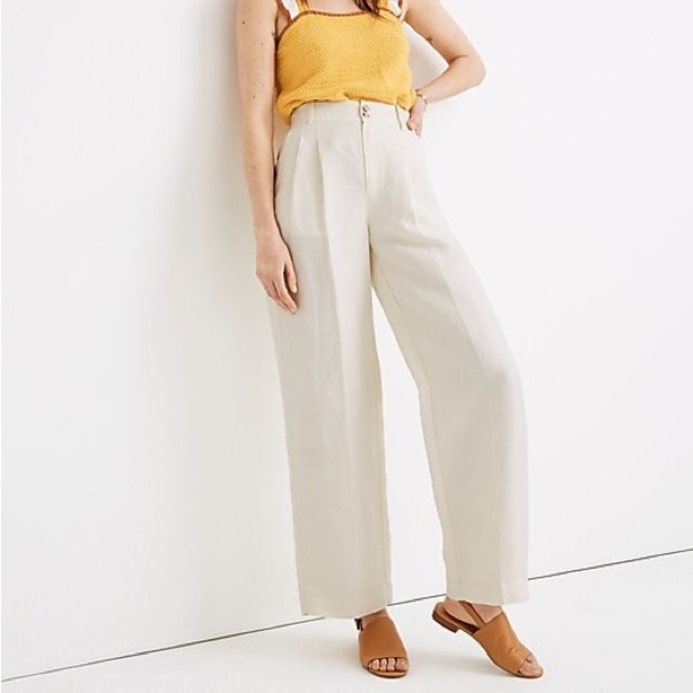 Madewell Pleated Wide-Leg Pants, size 14, in Cloud Lining